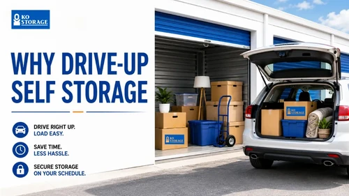 ko storage why drive-up storage with drive-up unit open with car being unloaded
